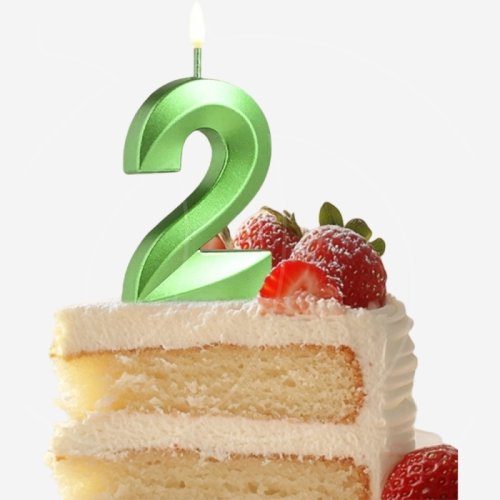 Свеча декоративная Цифра "2" Зелёная грань 5572736