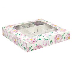 Коробка на 9 конфет с окном "Цветы" УПП-16-со-Нежность