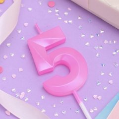 Свеча декоративная Цифра "5" Грань Розовый 10330399