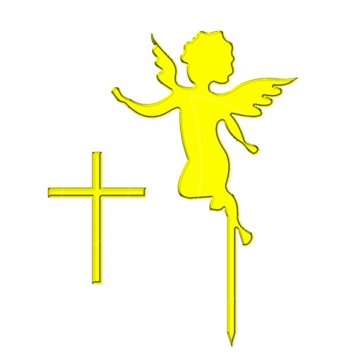 Топпер декоративный акриловый "Ангел с крестиком на палочке" Золото 7х8 см ТСК176