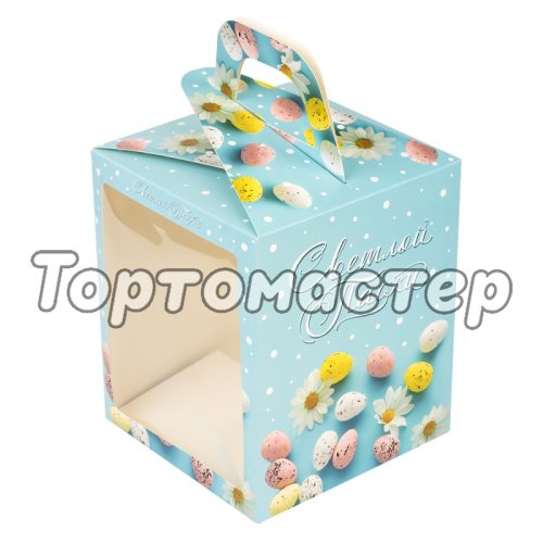 Коробка для кулича небесно-голубая 15х15х18 см КУ-768