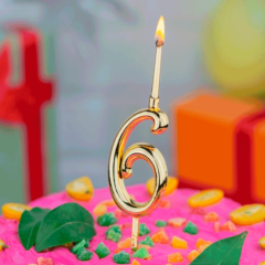 Свеча декоративная Цифра "6" Золотая 