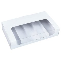 Коробка на 5 эклеров и эскимо с окном белая 24х14х5см 