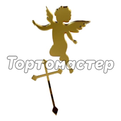 Топпер акриловый Ангел с крестиком Золото 7х8 см ТСК175