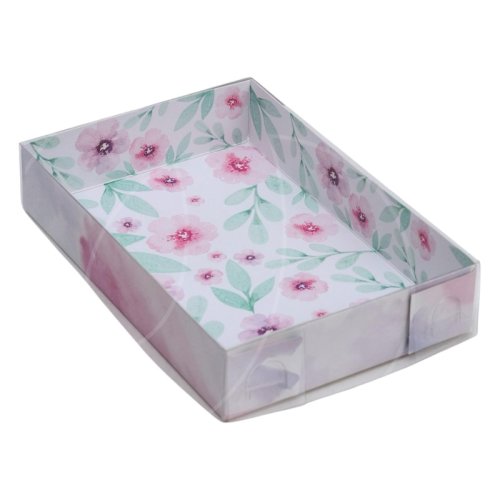 Коробка для сладостей с прозрачной крышкой двухсторонняя "Цветочная" 17х12х3,5 см 5139816
