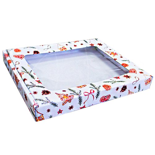 Коробка для пряников/печенья с окном "Новогодняя" 26х21х3 см УПП-13-со-НГ