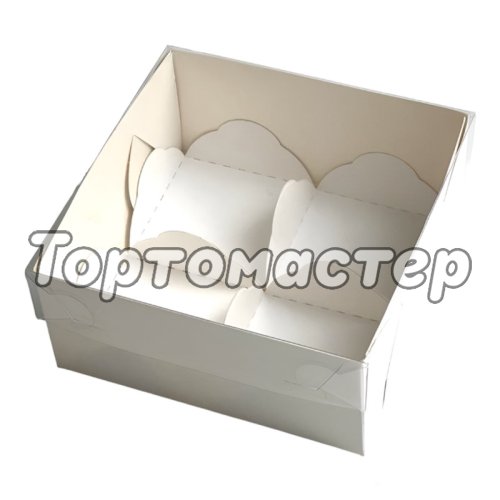 Коробка для 4 моти с прозрачной крышкой белая 12х12х5,5 см 070901