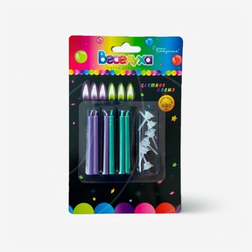 Свечи декоративные "Фиолетовый и зелёный" 6 см 620205